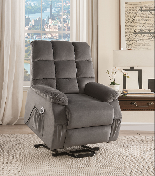 Ipompea Gray Velvet Recliner w/Power Lift & Massage - Joseph's Furniture (East Orange, NJ)