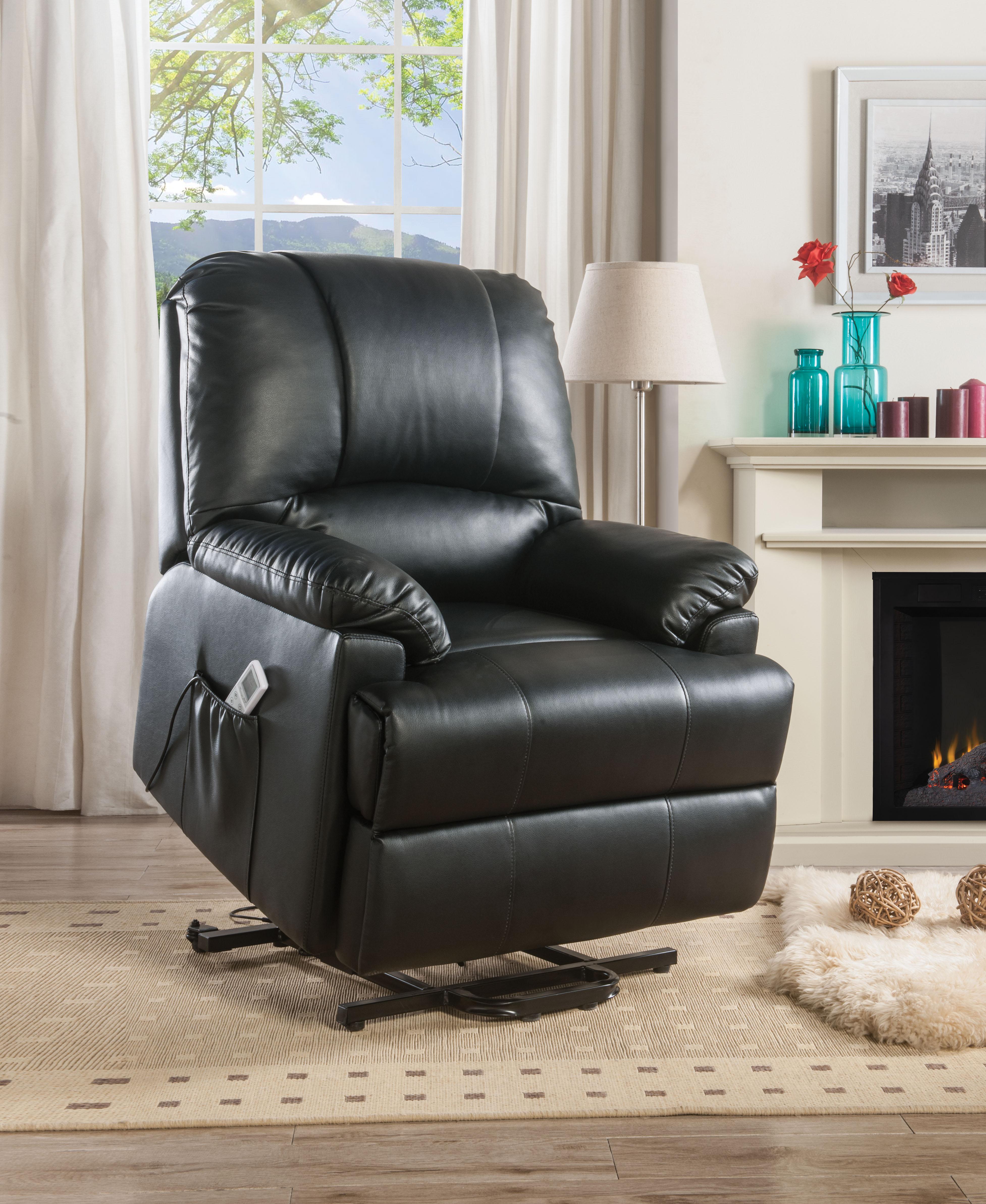 Ixora Black PU Recliner w/Power Lift & Massage - Joseph's Furniture (East Orange, NJ)