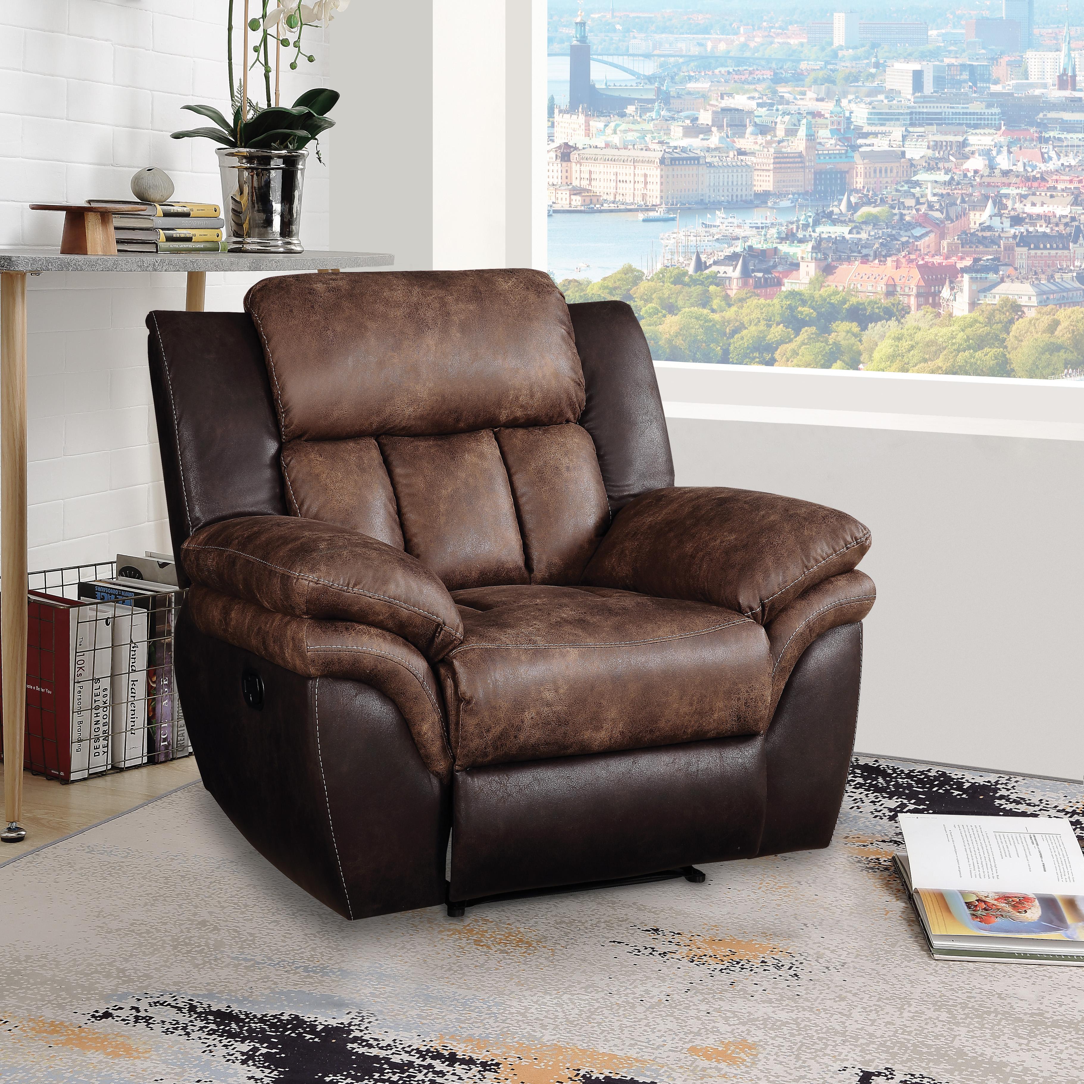 Jaylen Toffee & Espresso Polished Microfiber Recliner - Joseph's Furniture (East Orange, NJ)