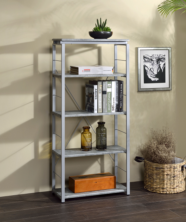 Jurgen Faux Concrete & Silver Bookshelf - Joseph's Furniture (East Orange, NJ)