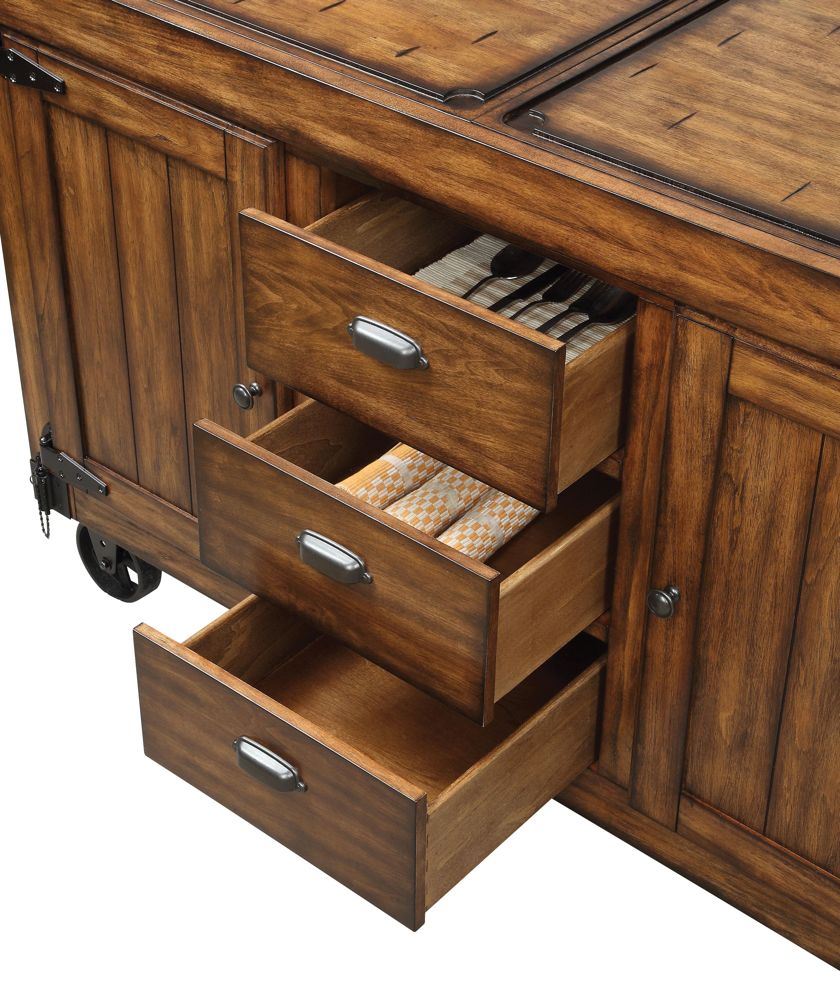 antique tobacco cart along with a top featuring two removable boards. Kabili Antique Tobacco Kitchen Cart