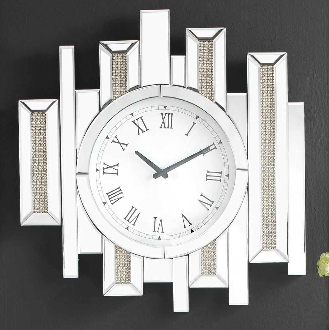 Lavina Mirrored & Faux Diamonds Wall Clock - Joseph's Furniture (East Orange, NJ)