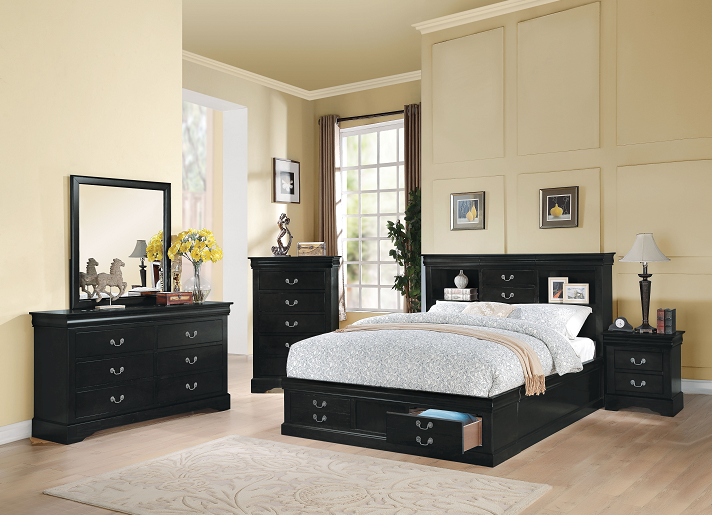 Louis Philippe III Black Queen Bed - Joseph's Furniture (East Orange, NJ)
