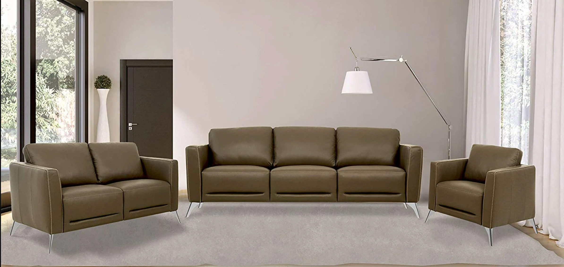 Malaga Taupe Leather Sofa - Joseph's Furniture (East Orange, NJ)