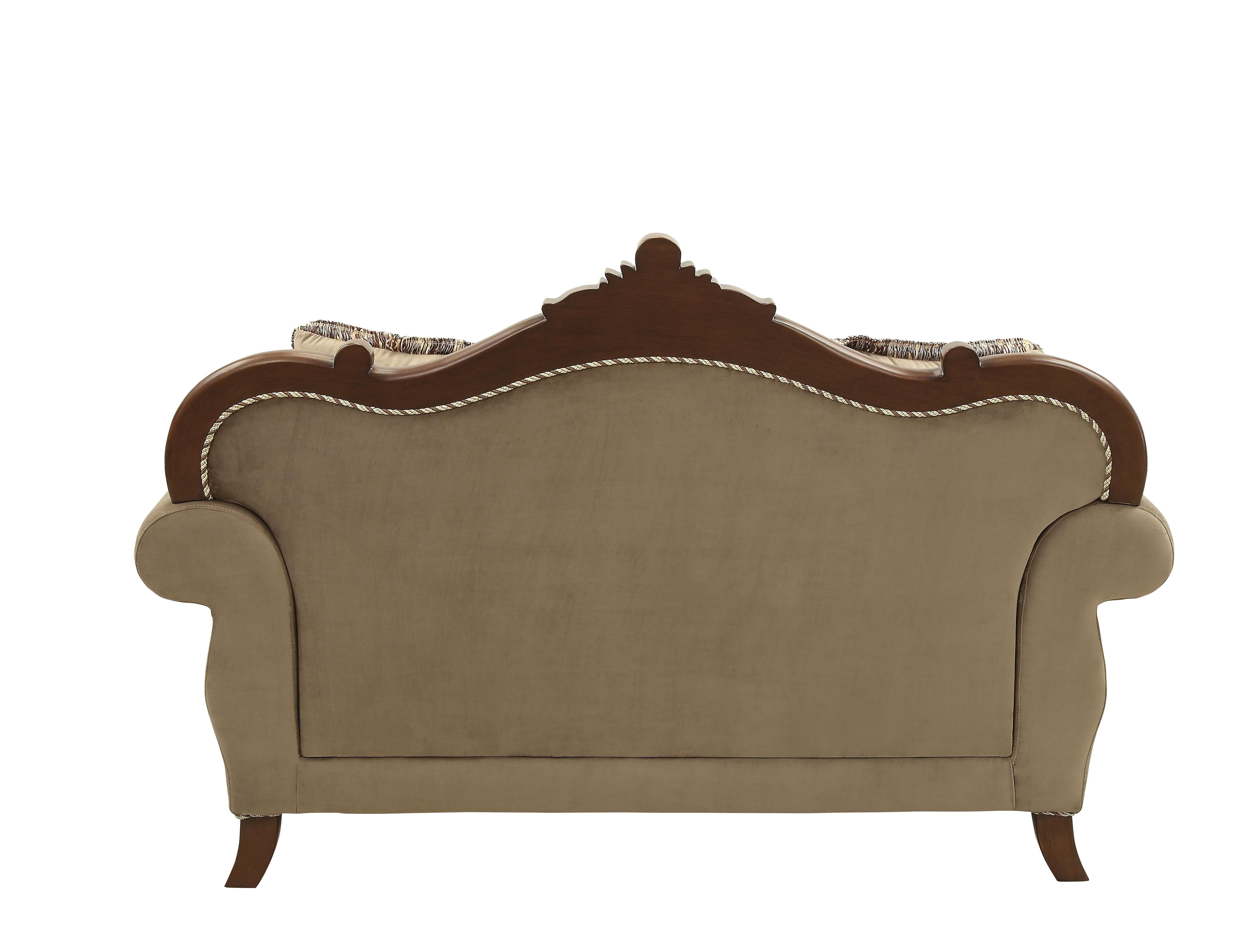 Mehadi Velvet & Walnut Loveseat w/6 Pillows - Joseph's Furniture (East Orange, NJ)