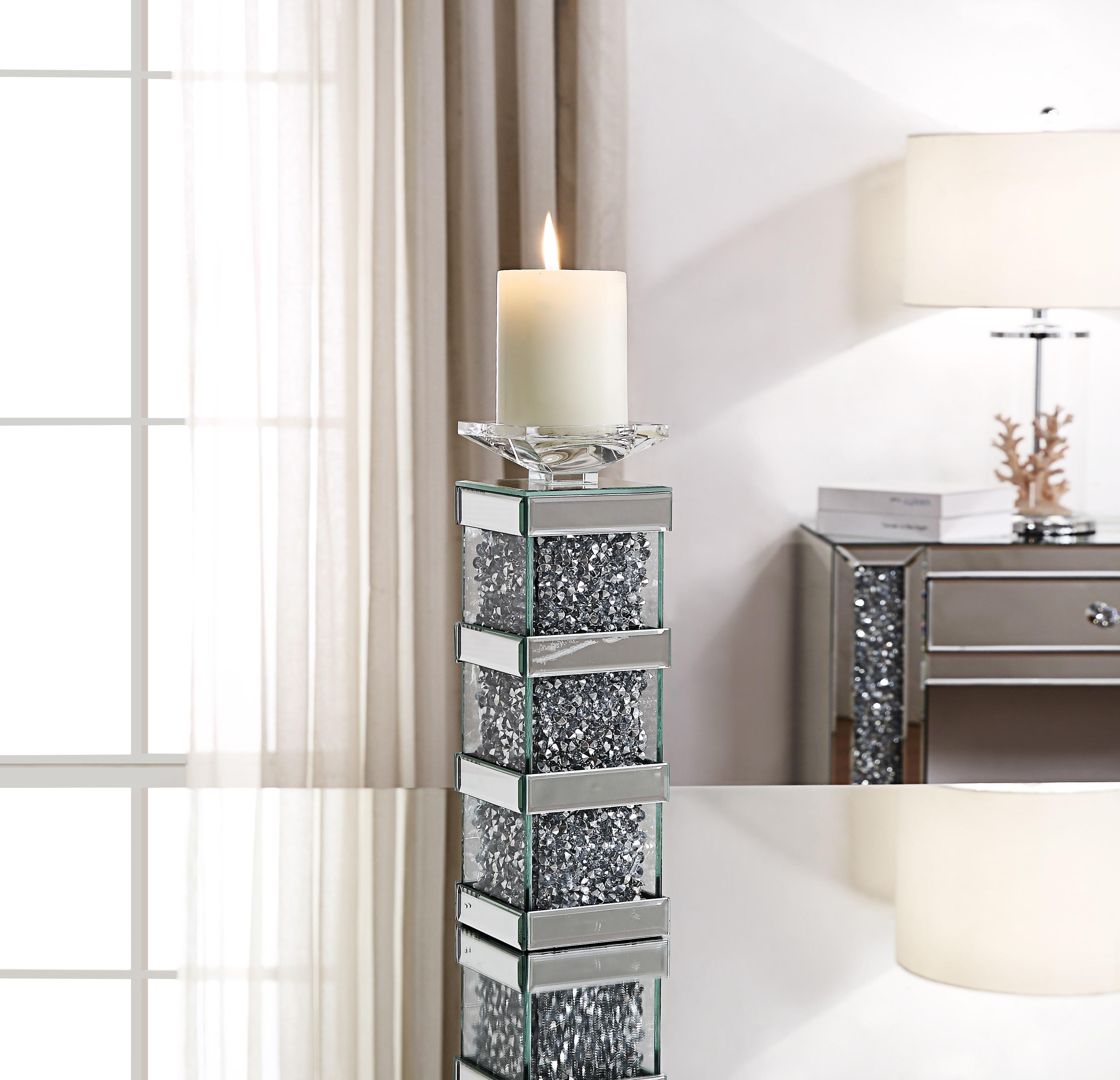 Noralie Mirrored & Faux Diamonds Accent Candleholder - Joseph's Furniture (East Orange, NJ)