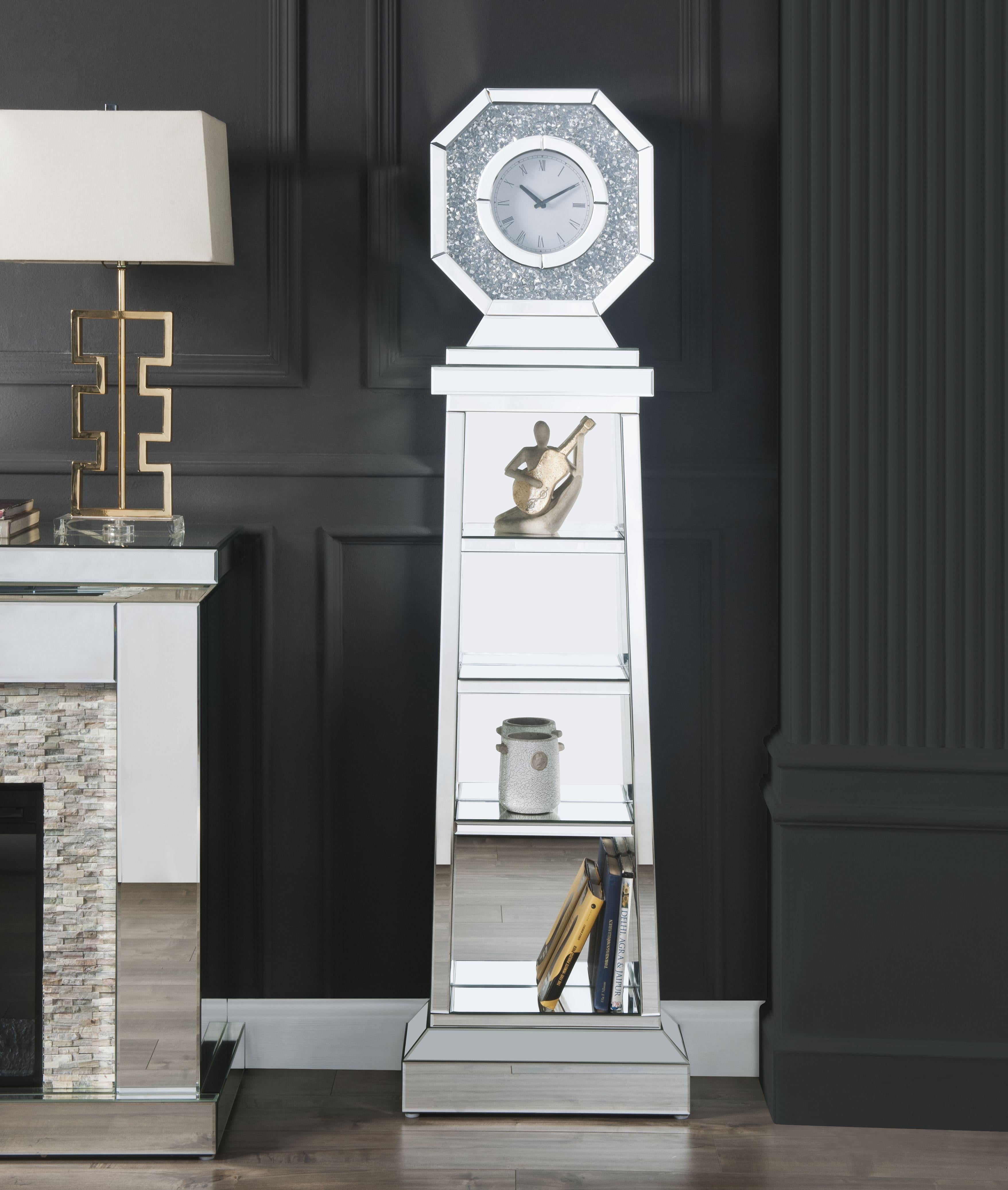 Noralie Mirrored & Faux Diamonds Grandfather Clock - Joseph's Furniture (East Orange, NJ)