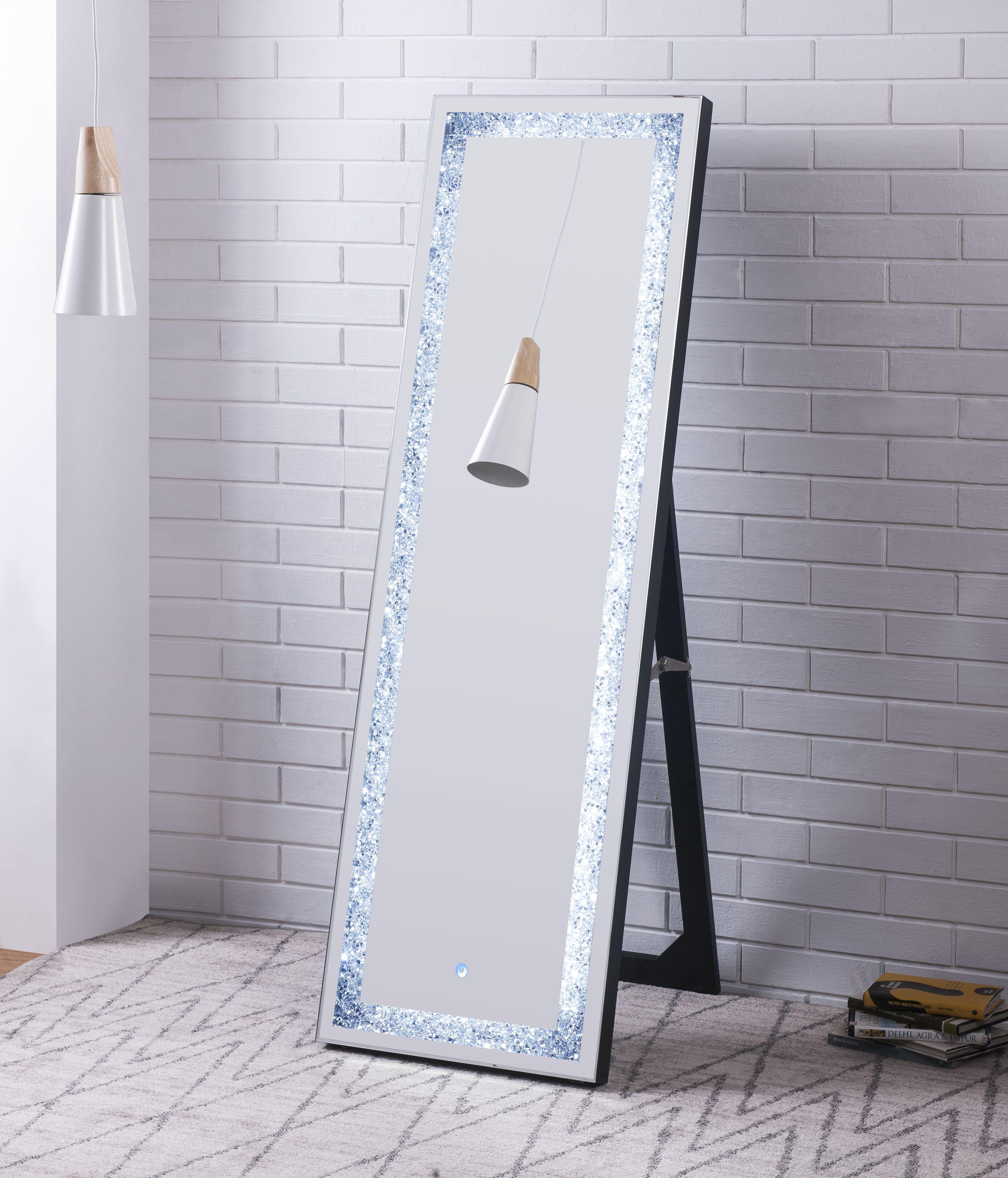 Noralie Mirrored & Faux Diamonds Floor Mirror (LED) - Joseph's Furniture (East Orange, NJ)