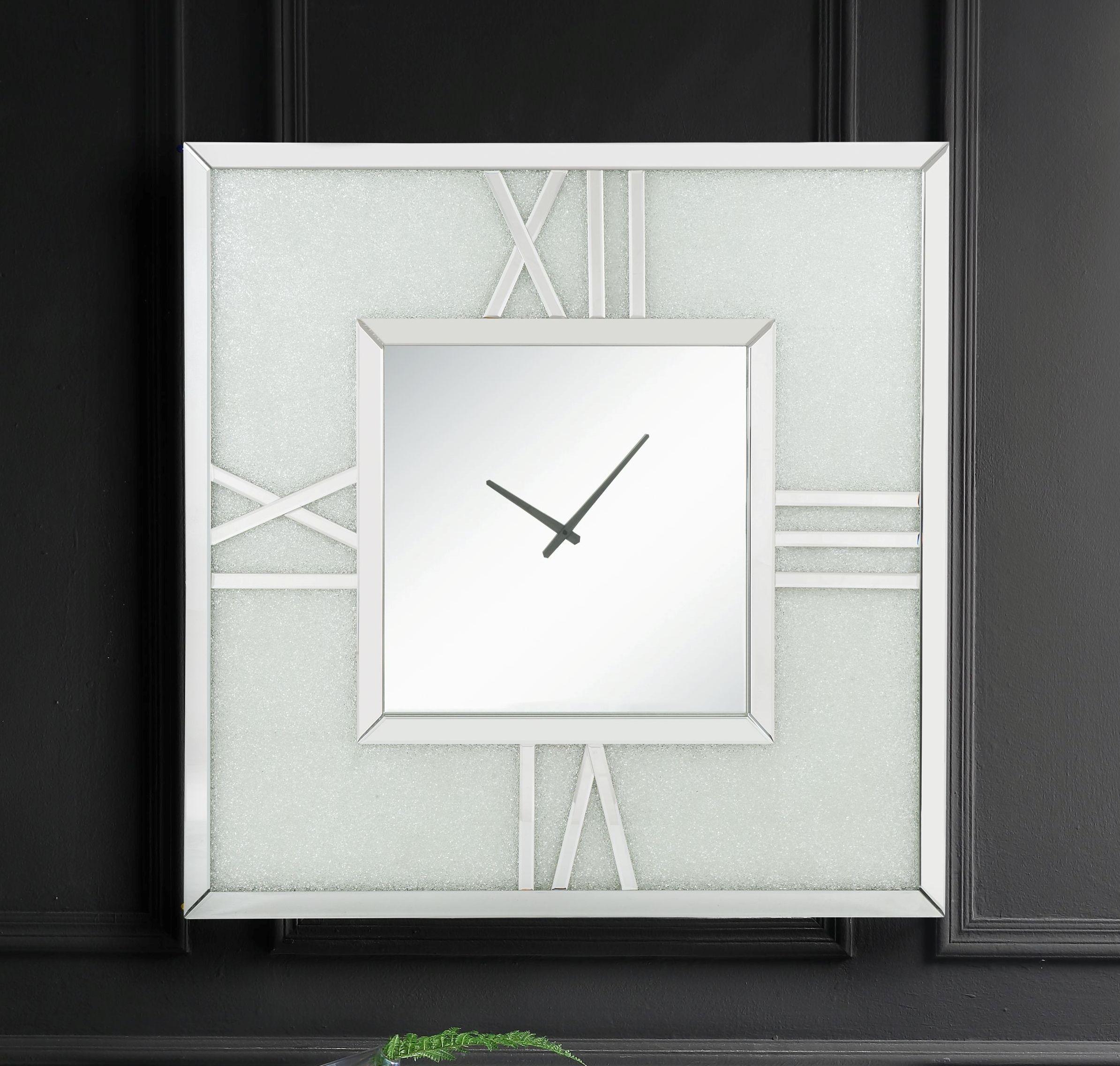 Noralie Mirrored & Faux Diamonds Wall Clock (LED) - Joseph's Furniture (East Orange, NJ)