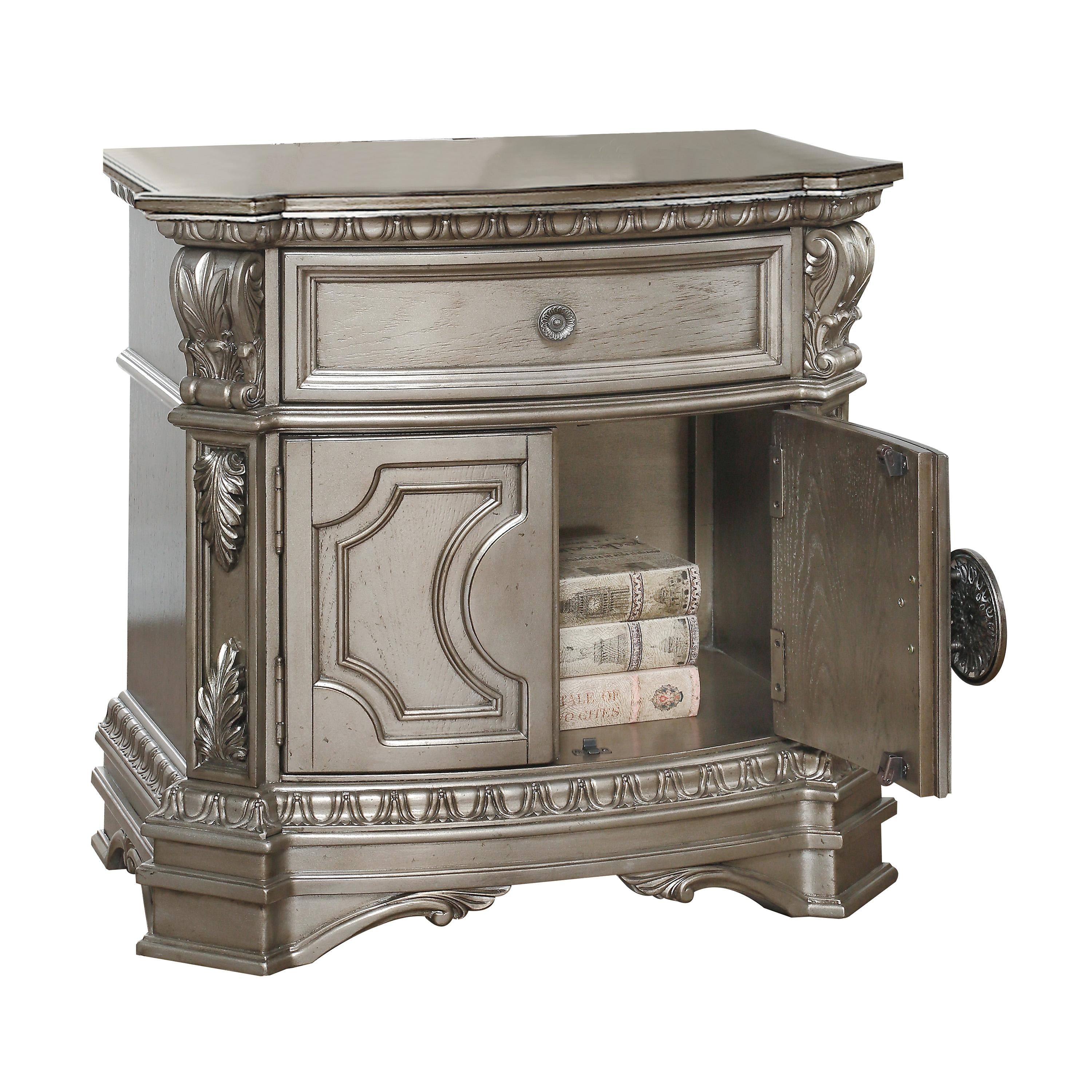 Northville Antique Silver Nightstand (WOOD TOP) - Joseph's Furniture (East Orange, NJ)