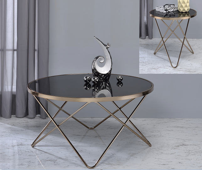 Valora Champagne & Black Glass Coffee Table - Joseph's Furniture (East Orange, NJ)