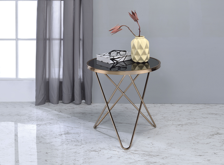 Valora Champagne & Black Glass End Table - Joseph's Furniture (East Orange, NJ)