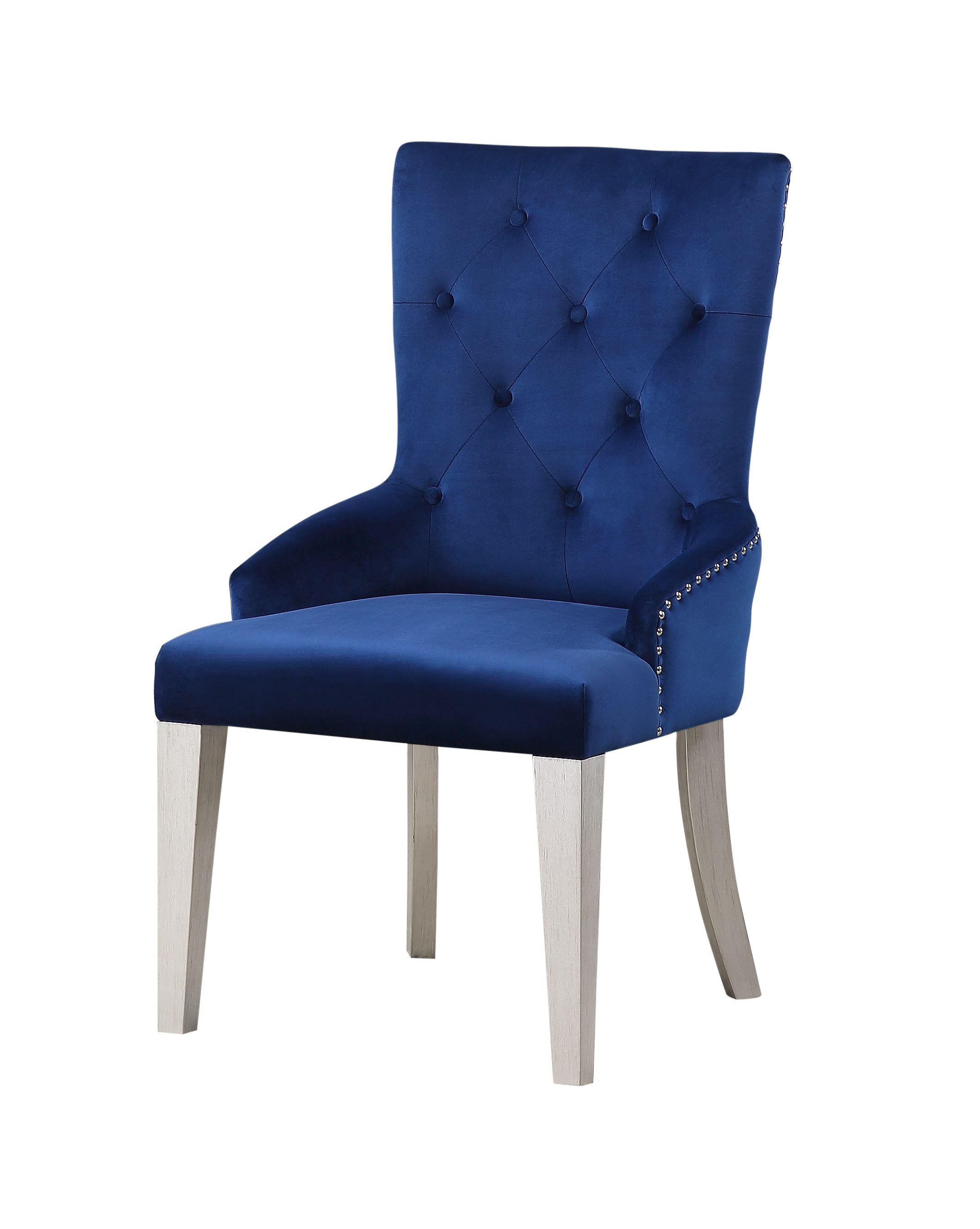 Varian Blue Fabric & Antique Platinum Side Chair (1Pc) - Joseph's Furniture (East Orange, NJ)