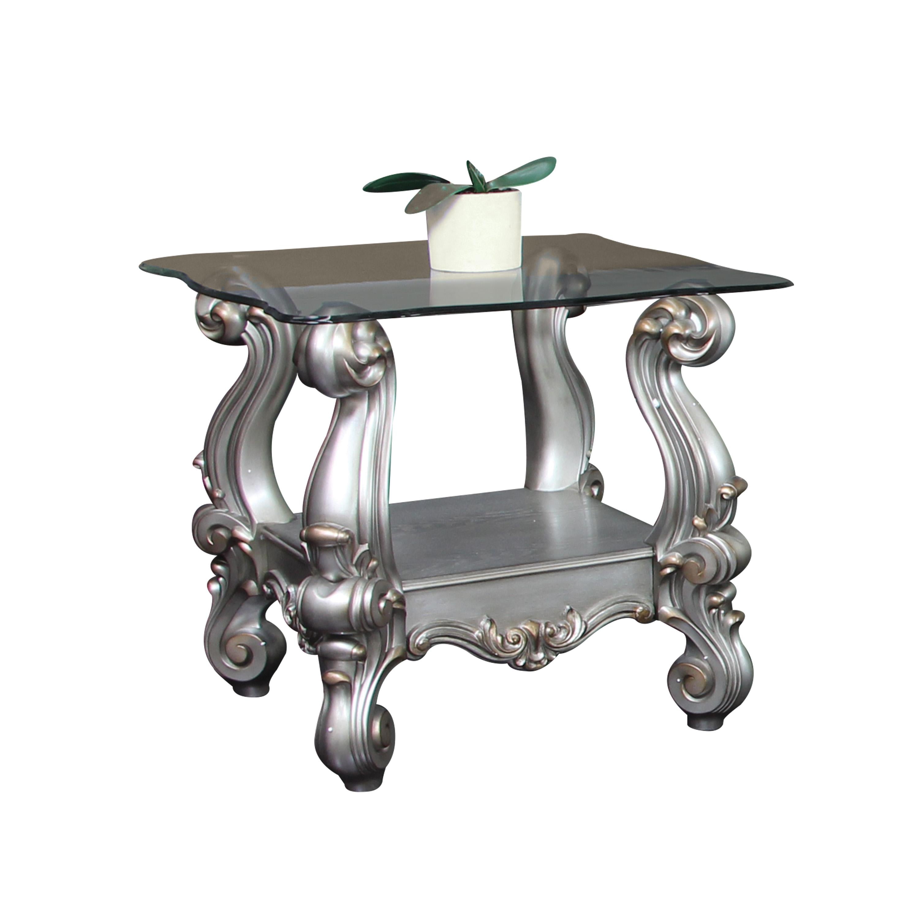 Versailles Antique Platinum & Clear Glass End Table - Joseph's Furniture (East Orange, NJ)