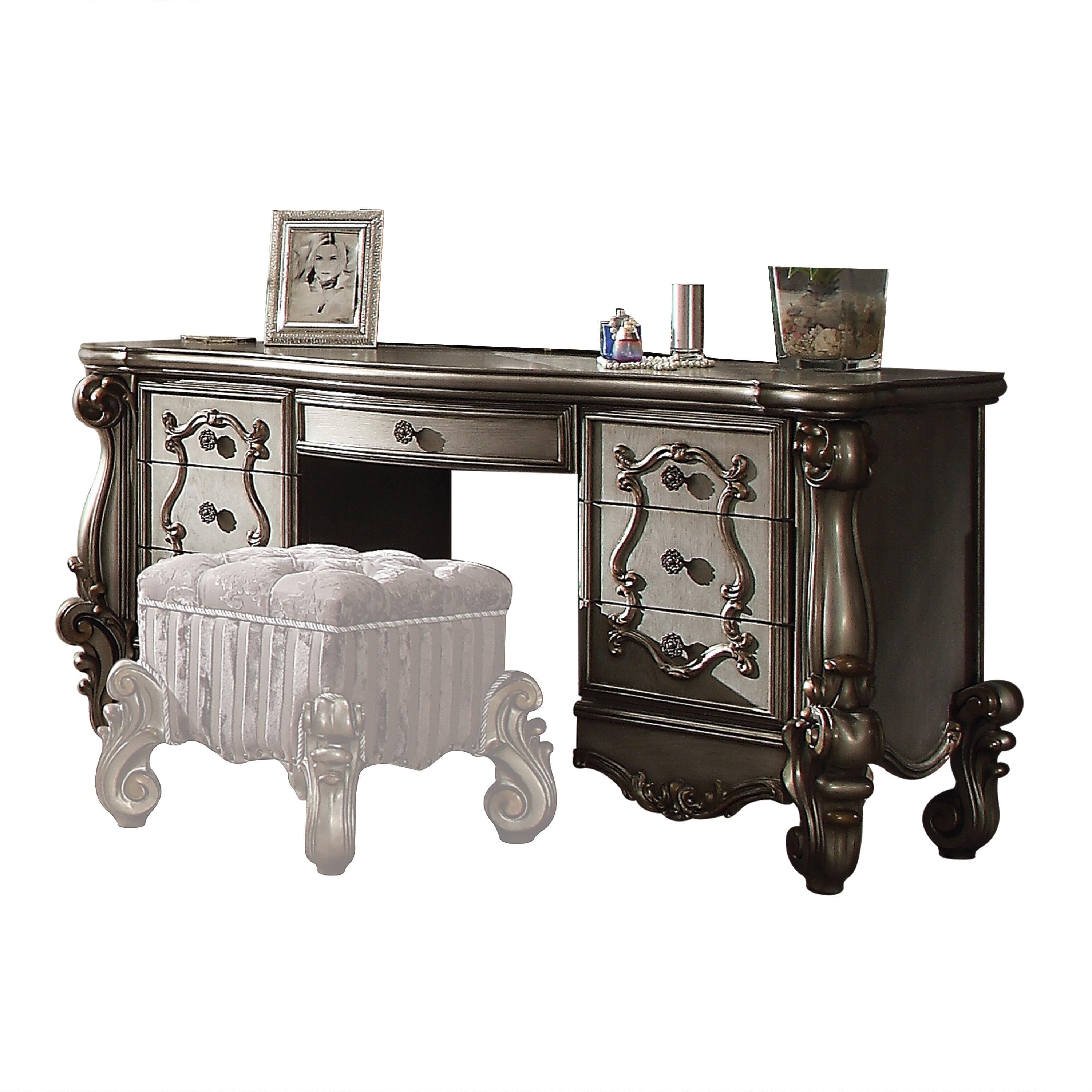 Versailles Antique Platinum Vanity Desk - Joseph's Furniture (East Orange, NJ)