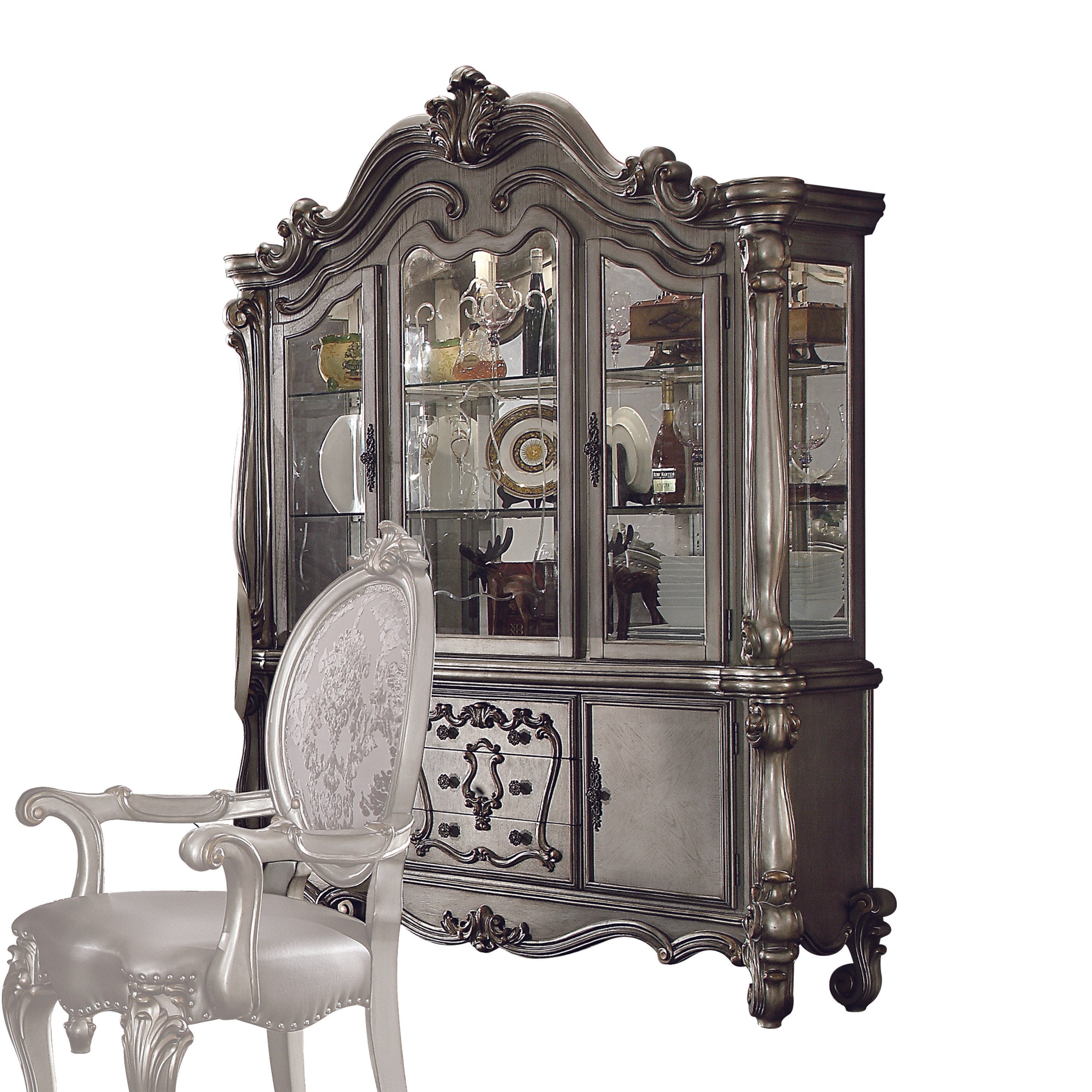 Versailles Antique Platinum Hutch & Buffet - Joseph's Furniture (East Orange, NJ)