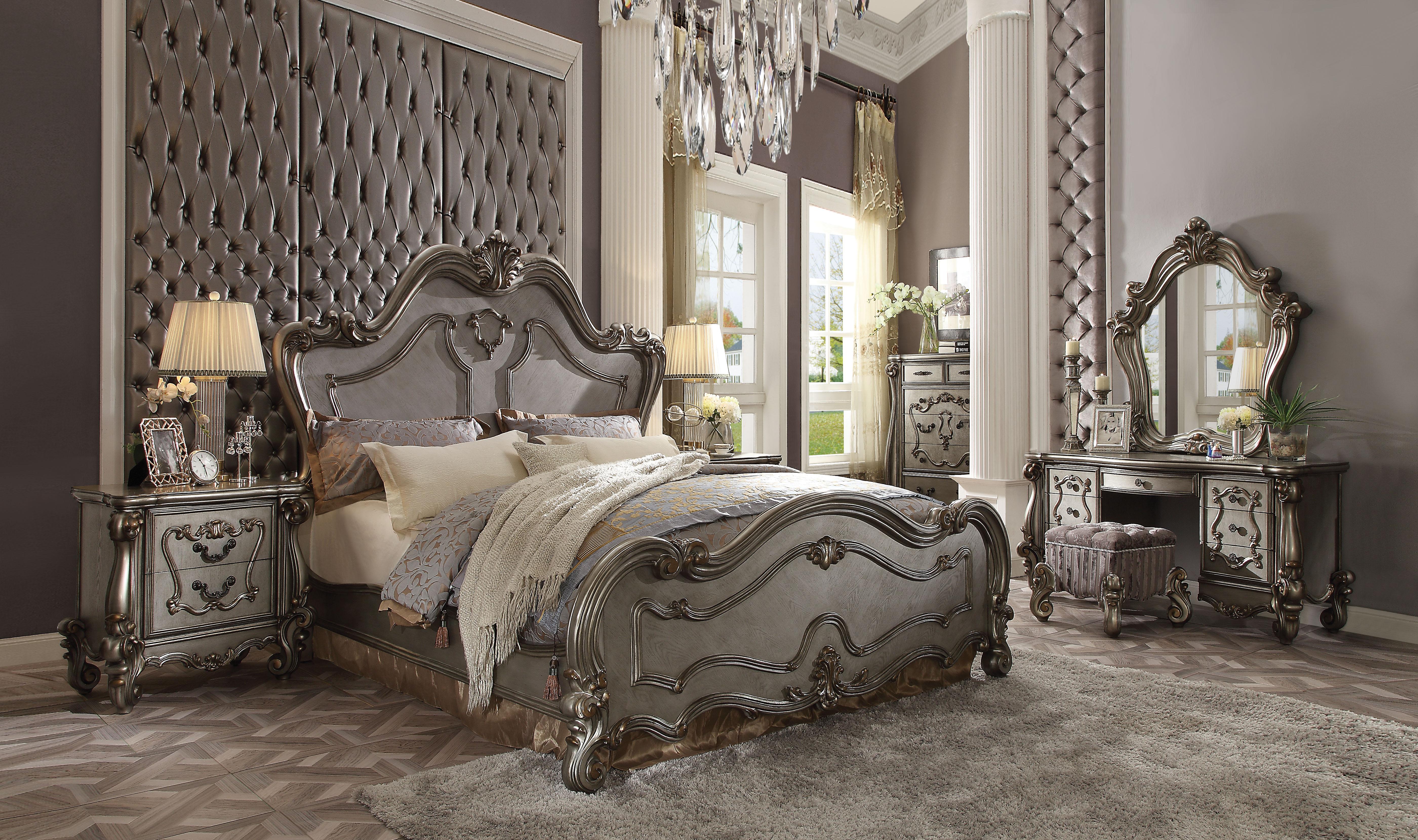 Versailles Antique Platinum Queen Bed - Joseph's Furniture (East Orange, NJ)