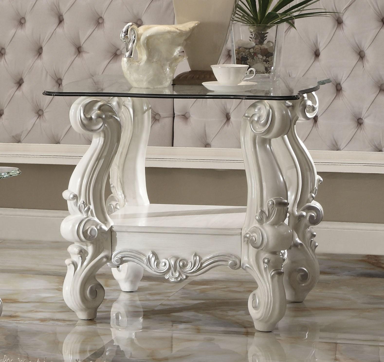 Versailles Bone White & Clear Glass End Table - Joseph's Furniture (East Orange, NJ)