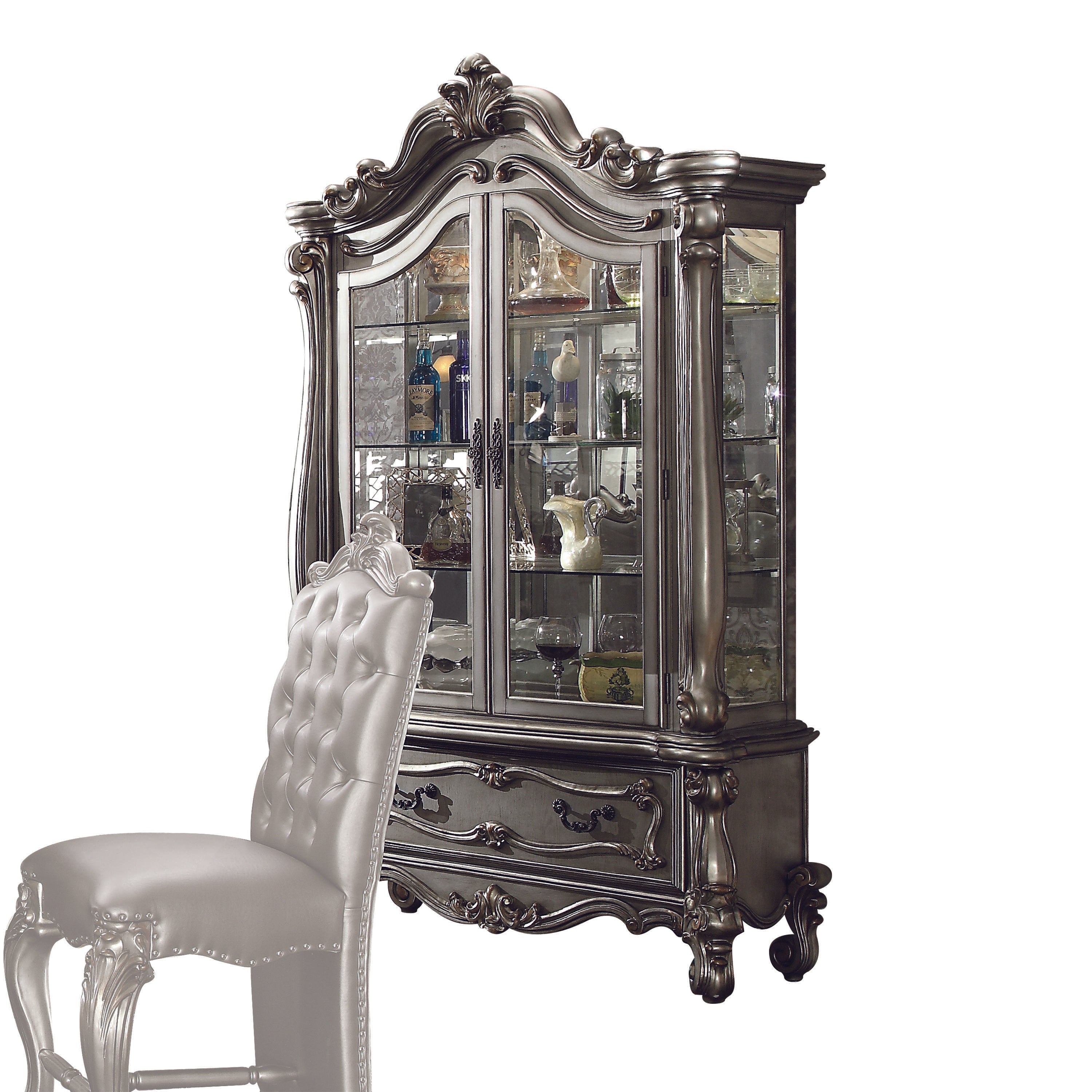Versailles Antique Platinum Curio Cabinet - Joseph's Furniture (East Orange, NJ)