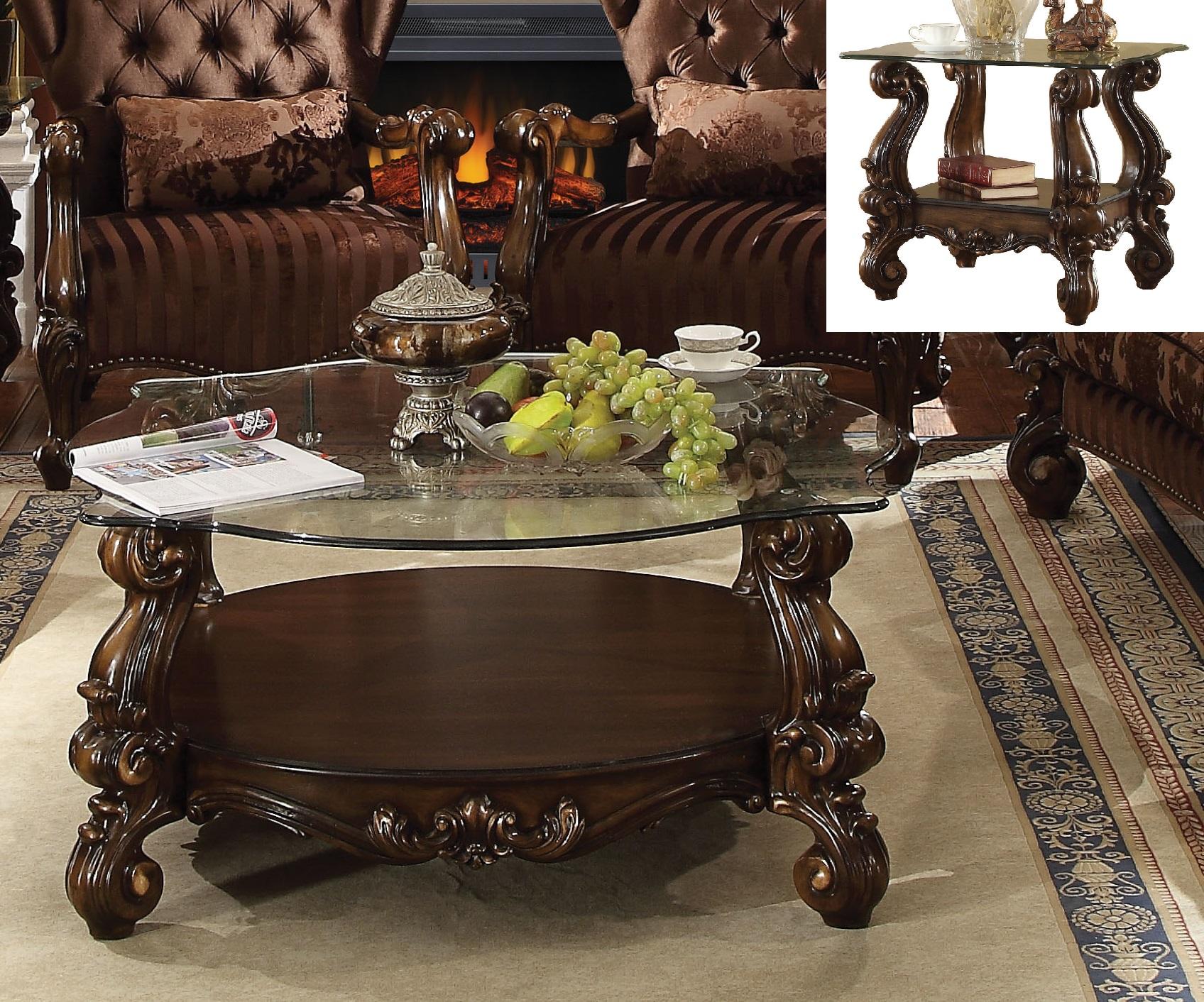 Versailles Cherry Oak & Clear Glass Coffee Table - Joseph's Furniture (East Orange, NJ)