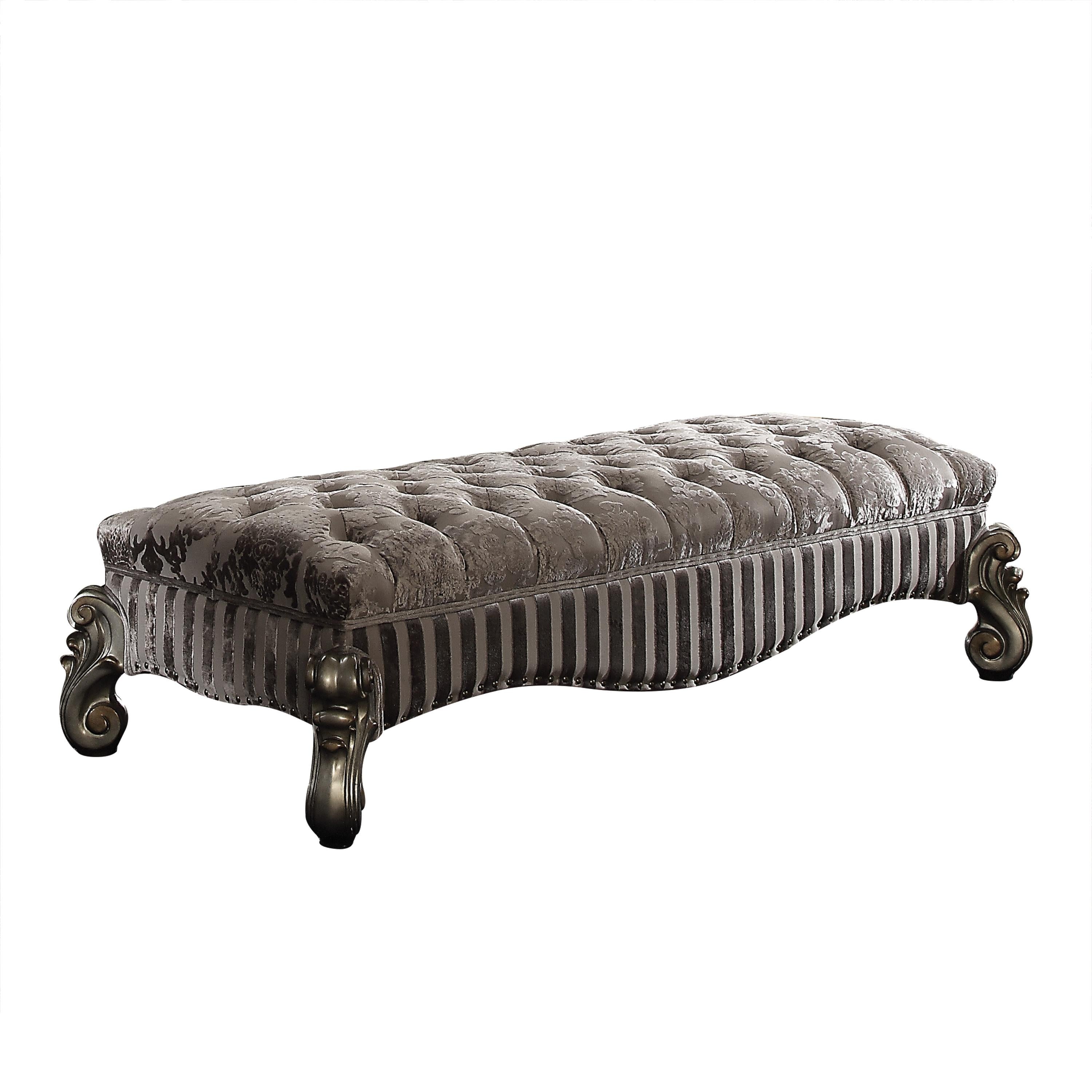 Versailles Fabric & Antique Platinum Bench - Joseph's Furniture (East Orange, NJ)