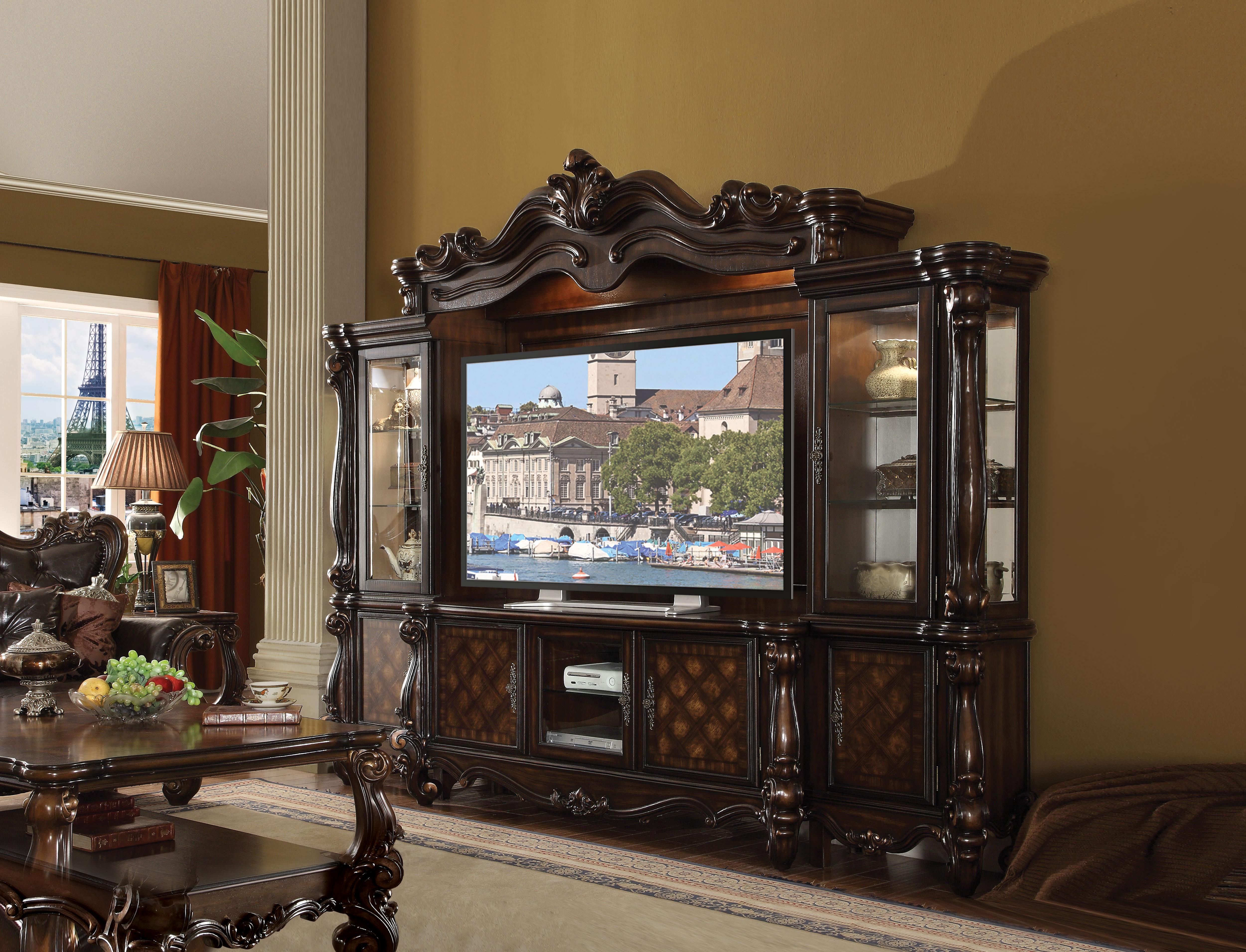 Versailles Cherry Oak Entertainment Center (Side Piers & Bridge) - Joseph's Furniture (East Orange, NJ)