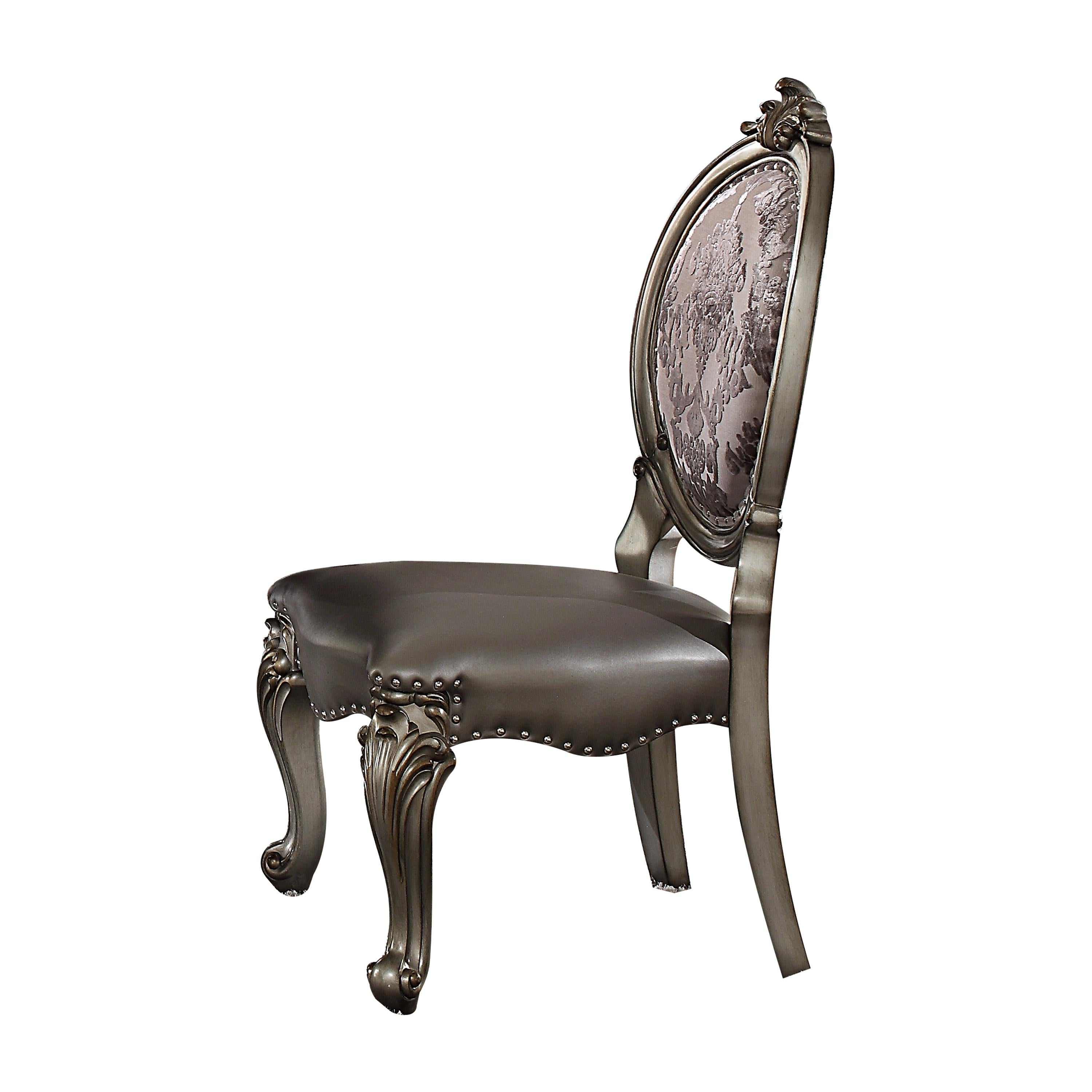 Versailles Silver PU & Antique Platinum Side Chair - Joseph's Furniture (East Orange, NJ)