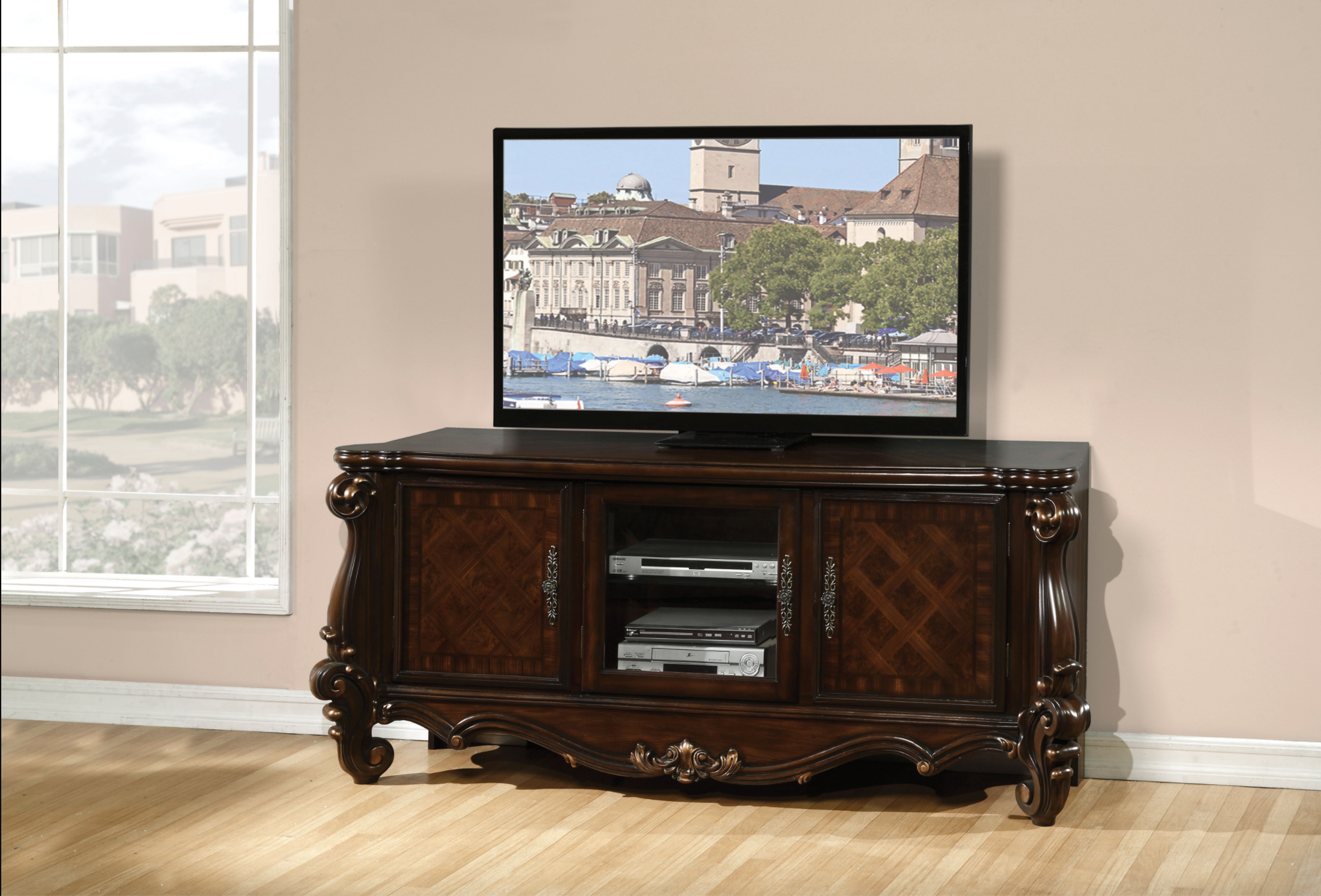 Versailles Cherry Oak TV Stand - Joseph's Furniture (East Orange, NJ)