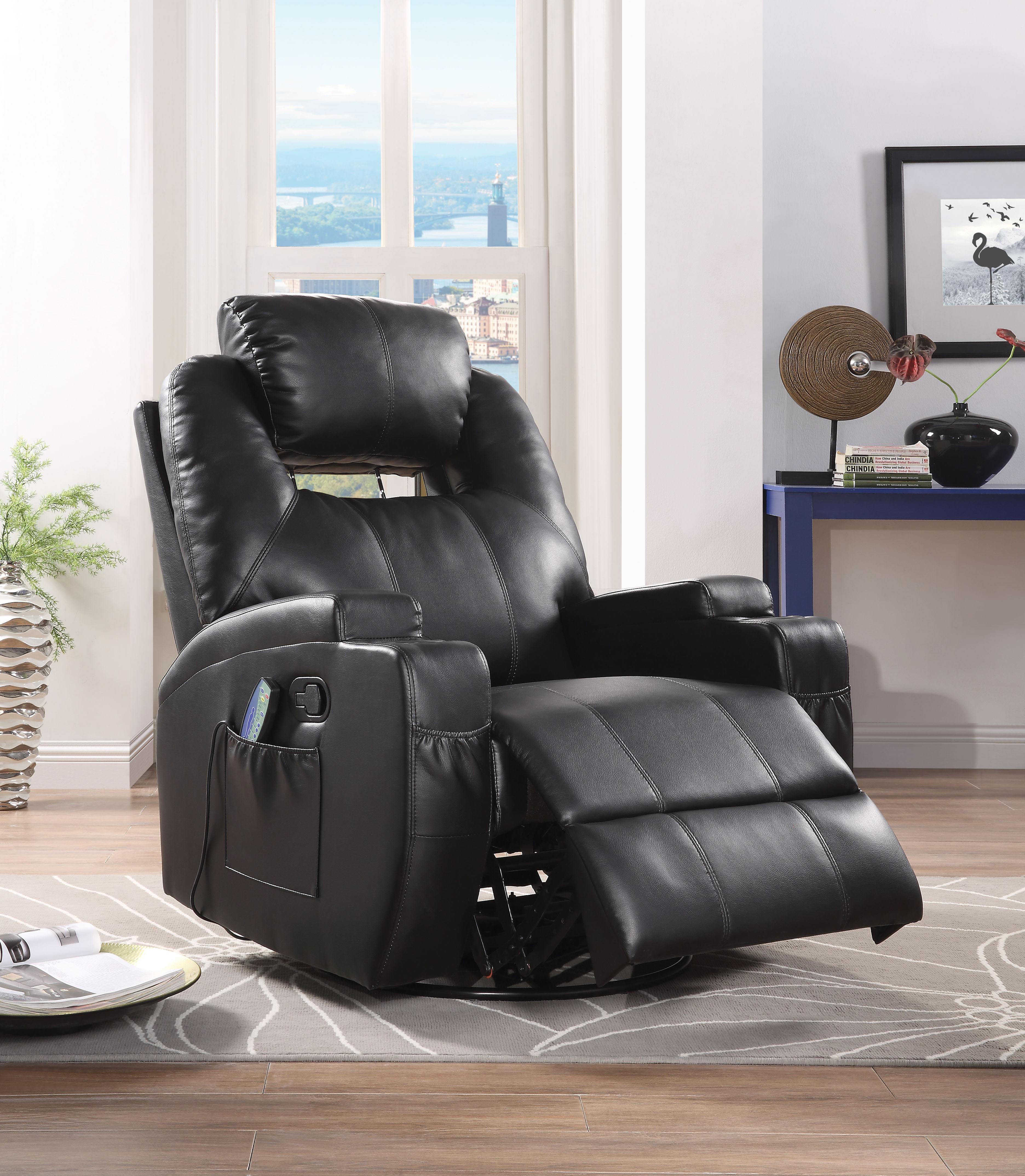 Waterlily Black PU Rocker Recliner (Motion) - Joseph's Furniture (East Orange, NJ)