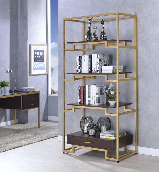 Yumia Gold & Clear Glass Bookshelf - Joseph's Furniture (East Orange, NJ)
