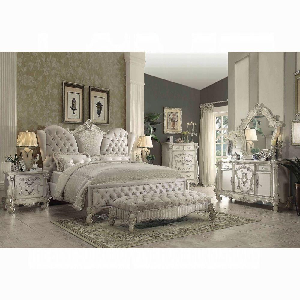 Versailles Ivory Velvet & Bone White Queen Bed - Joseph's Furniture (East Orange, NJ)