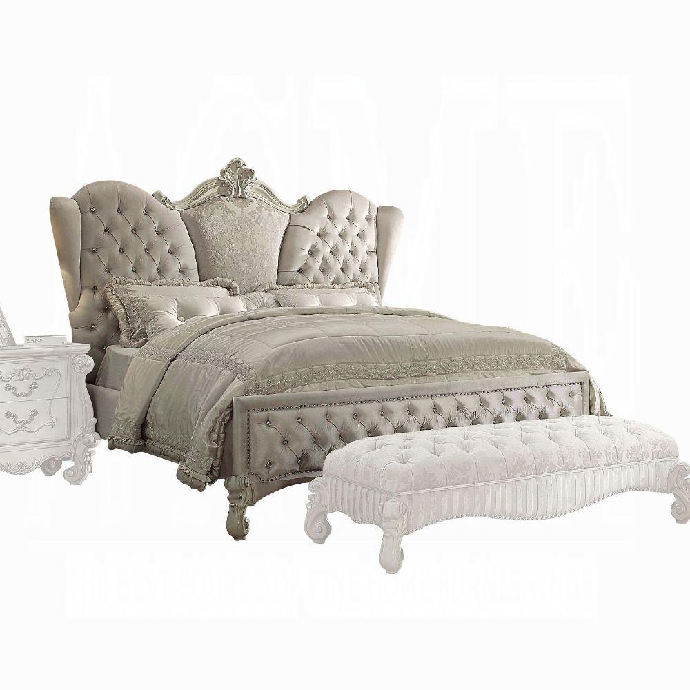Versailles Ivory Velvet & Bone White California King Bed - Joseph's Furniture (East Orange, NJ)