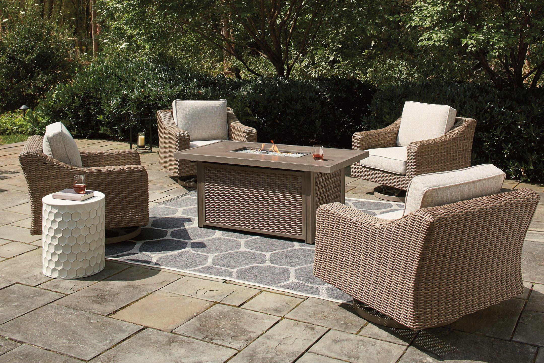 Beachcroft Beachcroft Fire Pit Table with Four Nuvella Swivel Lounge Chairs - Joseph's Furniture (East Orange, NJ)