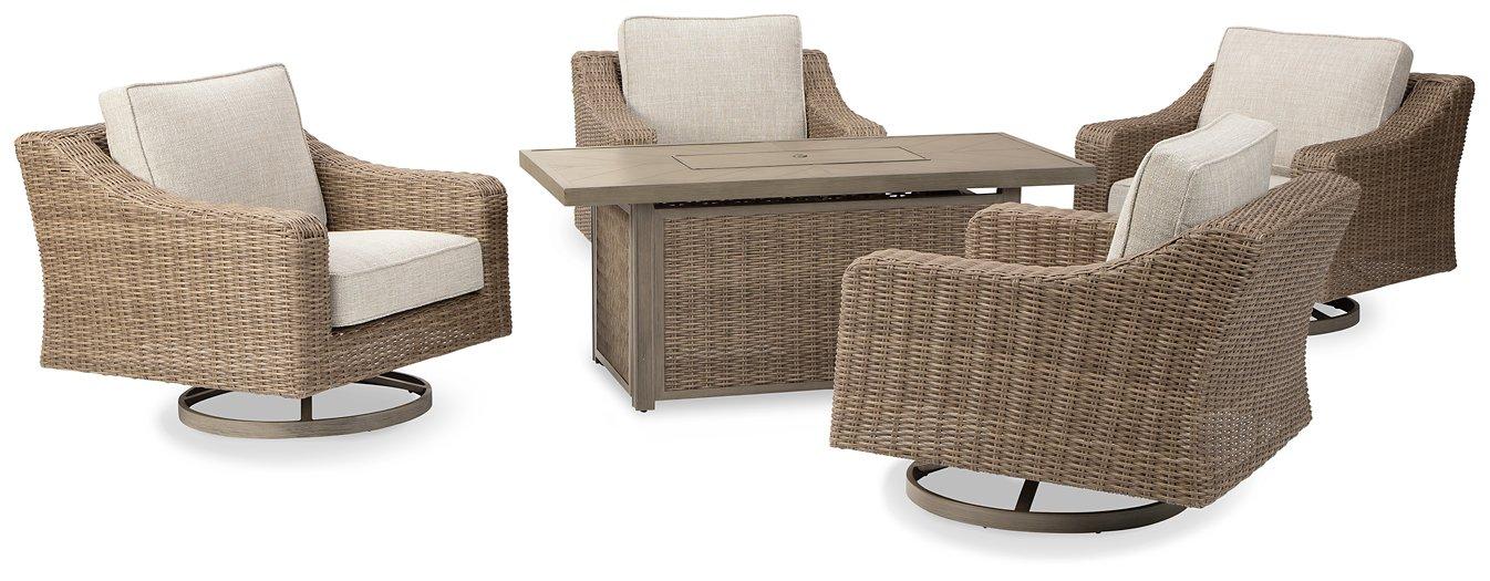 Beachcroft Beachcroft Fire Pit Table with Four Nuvella Swivel Lounge Chairs - Joseph's Furniture (East Orange, NJ)