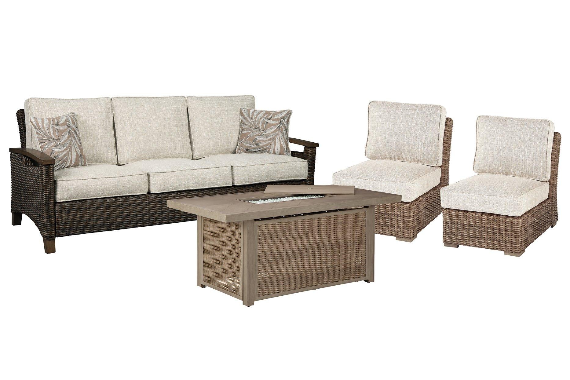 Beachcroft Outdoor Sofa, Lounge Chairs and Fire Pit - Joseph's Furniture (East Orange, NJ)