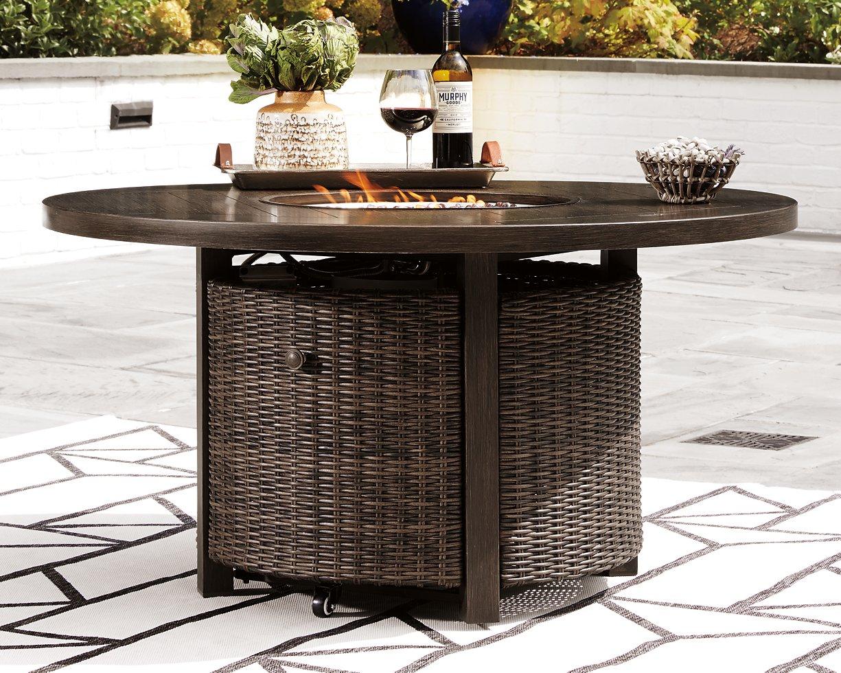 Paradise Trail Paradise Trail Fire Pit Table with 4 Nuvella Swivel Lounge Chairs - Joseph's Furniture (East Orange, NJ)