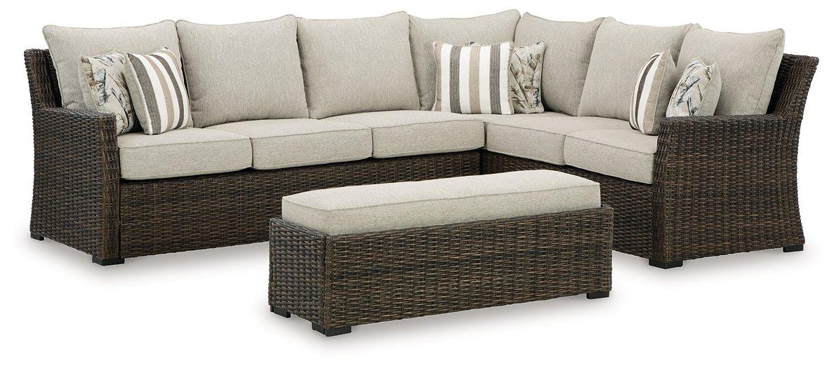 Brook Ranch Outdoor Sofa Sectional/Bench with Cushion (Set of 3) - Joseph's Furniture (East Orange, NJ)