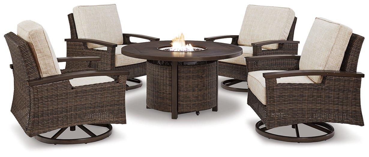 Paradise Trail Paradise Trail Fire Pit Table with 4 Nuvella Swivel Lounge Chairs - Joseph's Furniture (East Orange, NJ)