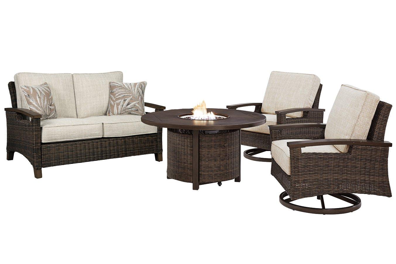 Paradise Trail Outdoor Loveseat, Lounge Chairs and Fire Pit Table - Joseph's Furniture (East Orange, NJ)