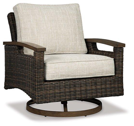 Paradise Trail Paradise Trail Fire Pit Table with 4 Nuvella Swivel Lounge Chairs - Joseph's Furniture (East Orange, NJ)