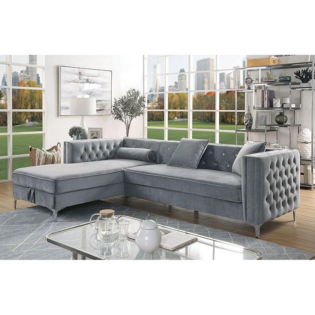 Amie Glam Gray & Black Sectional w/Storage - Joseph's Furniture (East Orange, NJ)