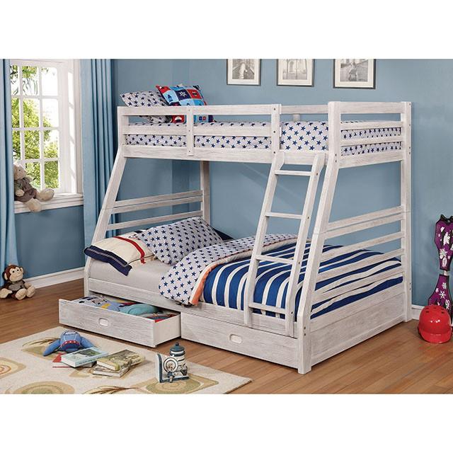 California III Wire-Brushed White Twin/Full Bunk Bed w/ 2 Drawers - Joseph's Furniture (East Orange, NJ)