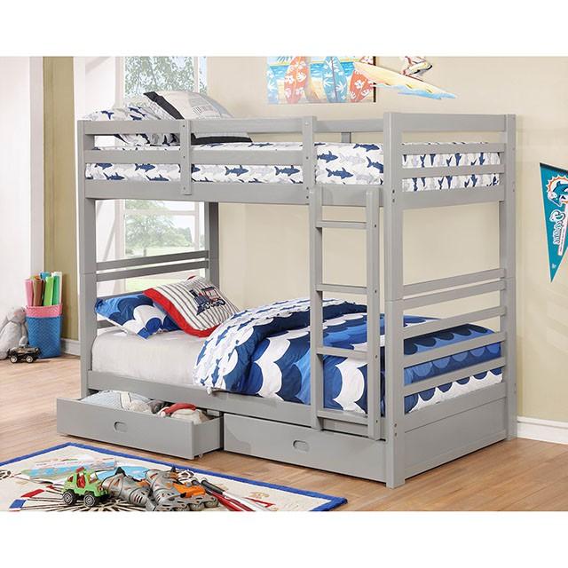 California Iv Black, Walnut, Gray, & White Twin/Twin Bunk Bed - Joseph's Furniture (East Orange, NJ)