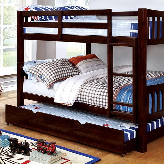 Cameron Dark Walnut, White & Gray Full/Full Bunk Bed - Joseph's Furniture (East Orange, NJ)