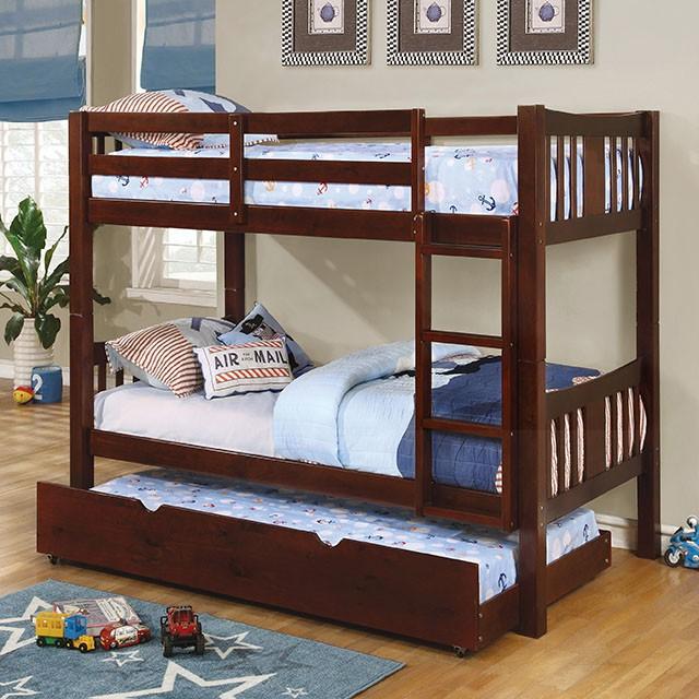 Cameron Dark Walnut, White & Gray Full/Full Bunk Bed - Joseph's Furniture (East Orange, NJ)