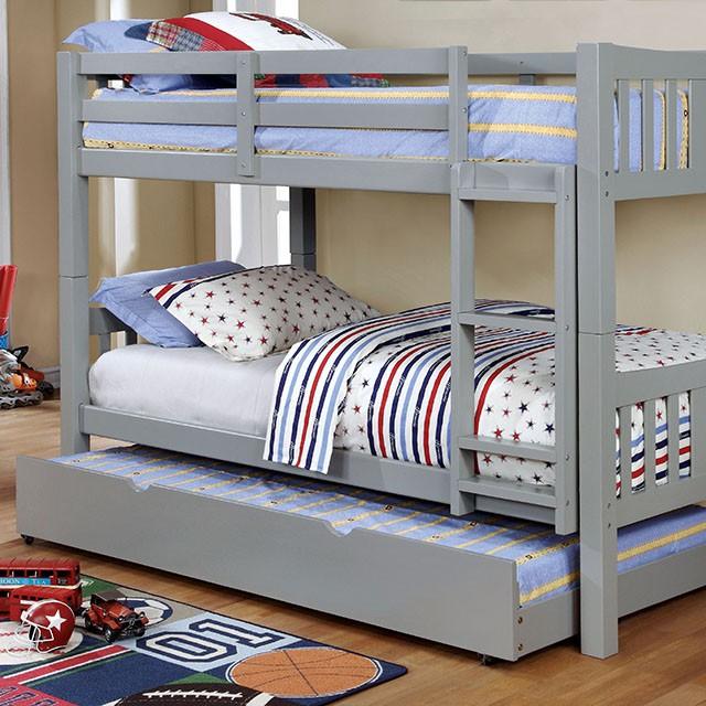 Cameron Dark Walnut, White & Gray Full/Full Bunk Bed - Joseph's Furniture (East Orange, NJ)