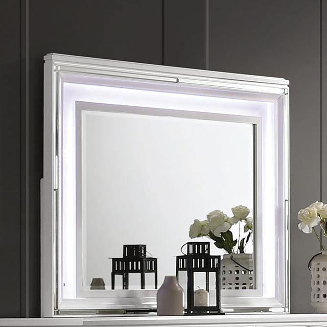 EMMELINE Mirror w/ LED Lights, White - Joseph's Furniture (East Orange, NJ)