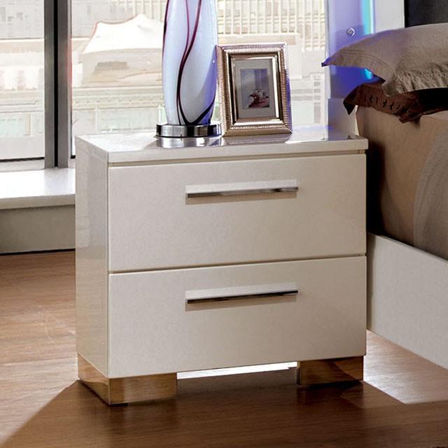 CLEMENTINE Glossy White Night Stand - Joseph's Furniture (East Orange, NJ)