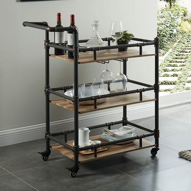 Aylmer Sand Black/Natural Serving Cart - Joseph's Furniture (East Orange, NJ)