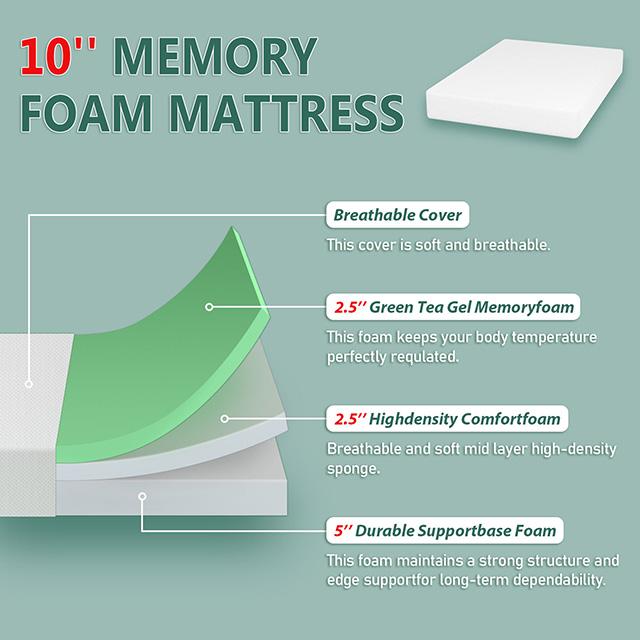Forsythia 10" Full Green Tea Gel Memory Foam - Joseph's Furniture (East Orange, NJ)